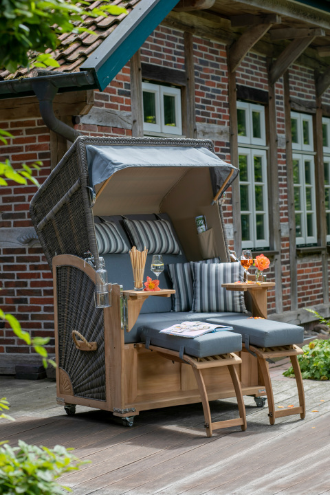 Strandkorb Nordstrand Teak PE grey Dessin 551 Grau